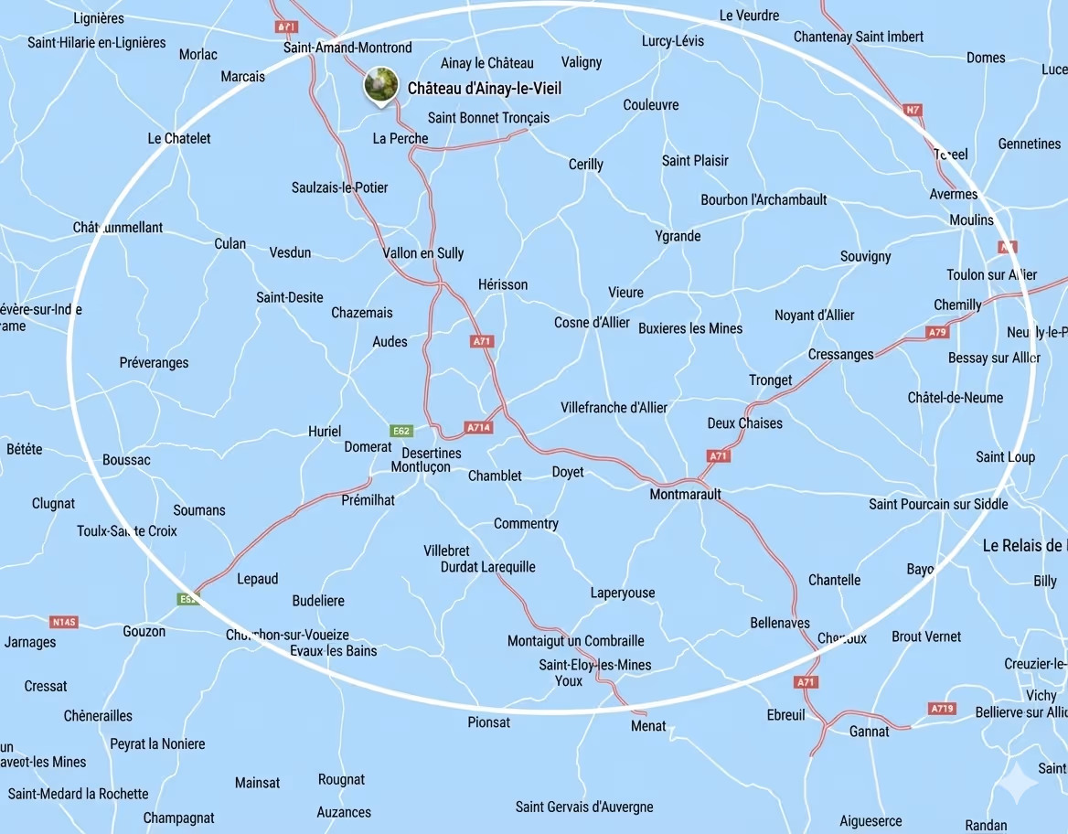 Zone d'intervention dans l'Allier (03) - Principales villes : Montluçon, Moulins, Vichy, Commentry, Lapalisse, Saint-Pourçain, Domérat, Désertines et communes environnantes
